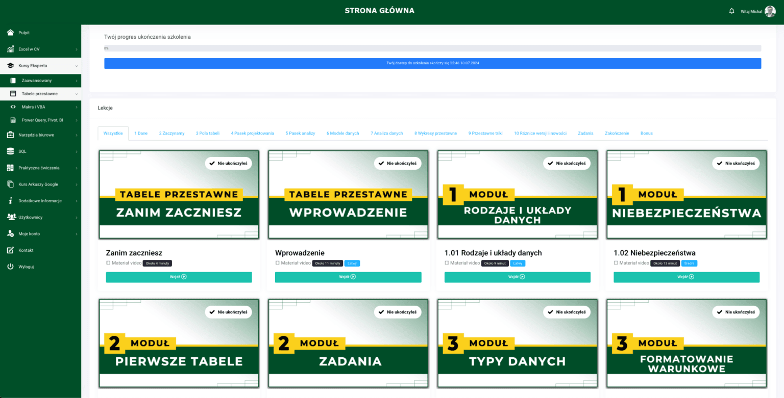 zrzut ekranu z modułu tabele przestawne