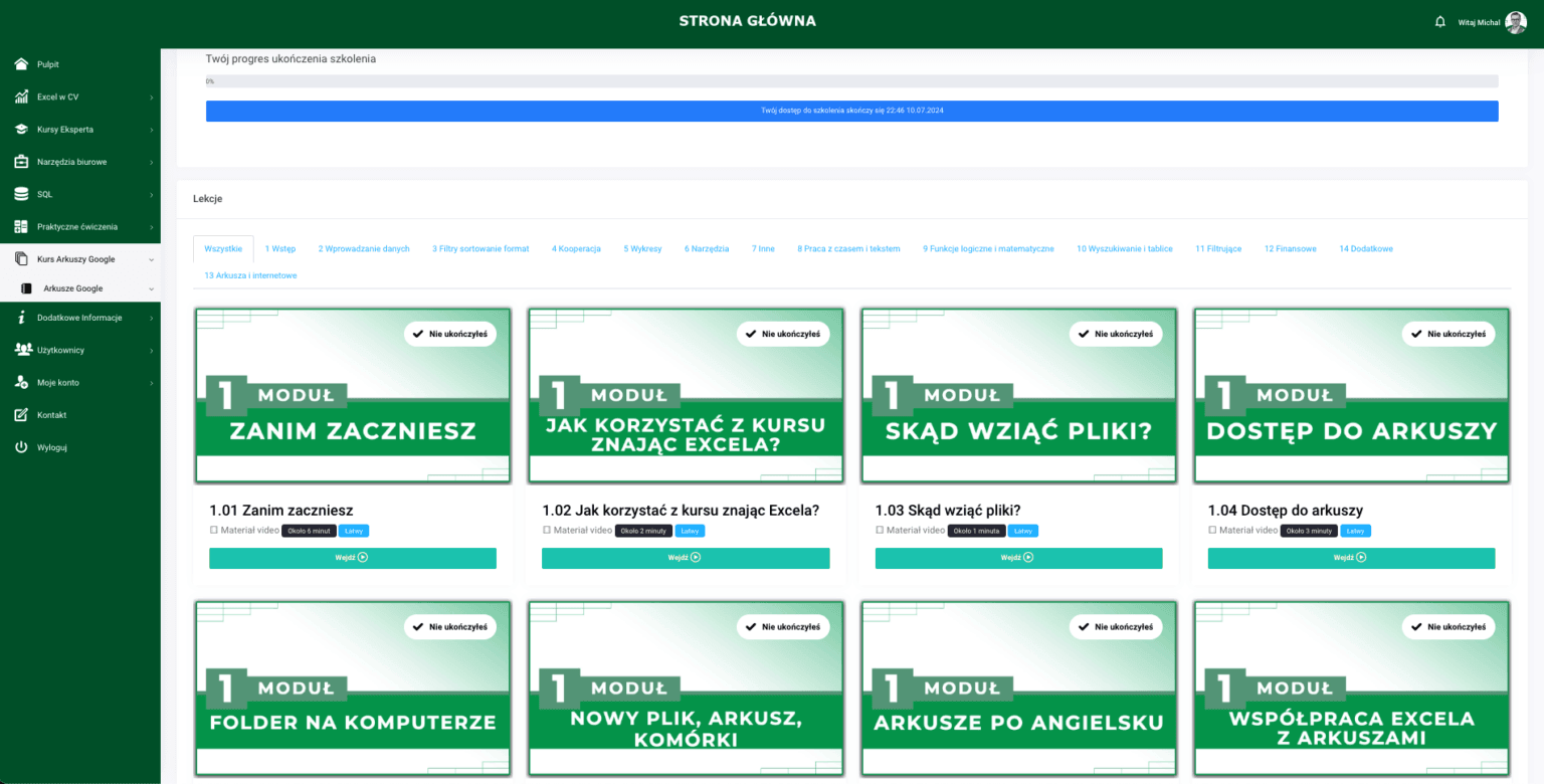 zrzut ekranu z modułu arkusze google