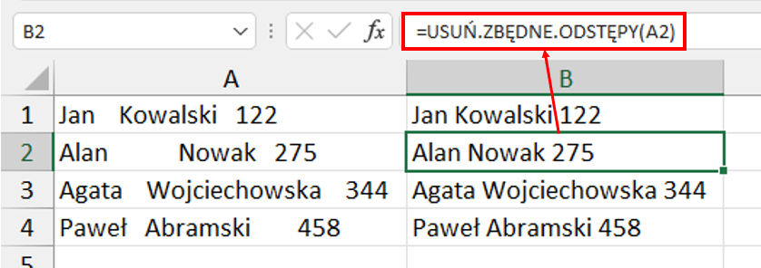 FUNKCJA USUŃ ZBĘDNE ODSTĘPY