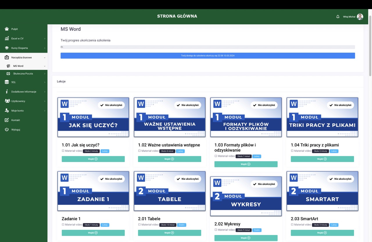zrzut ekranu z modułu ms word