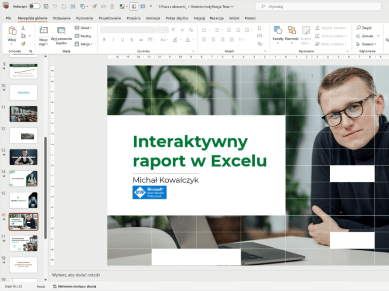 zdjęcie Michała na tle napisu interaktywny raport w excelu